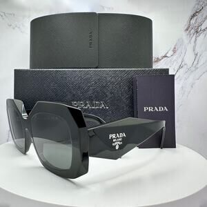 New PRADA Sunglasses Black Silver Symbole Logo Oversized Square Frame 54mm